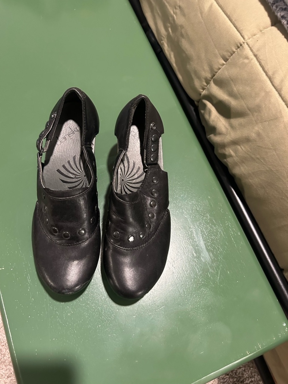 Dansko Black Leather Mary Jane Clog Mules